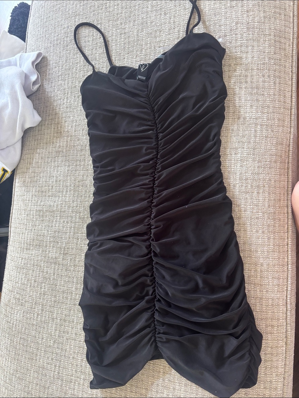 Windsor Black Ruched Spaghetti-Strap Mini Dress